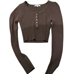 Brown Ribbed Long Sleeve Top